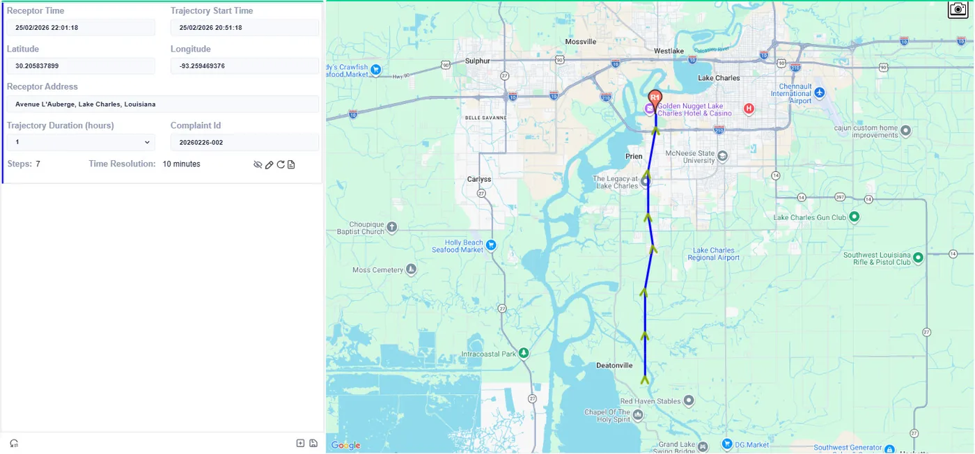 HaZapp Wind Back Trajectory admin view